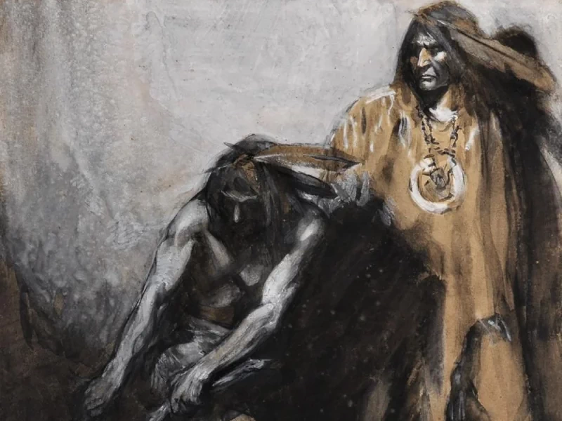 1867-Leonard Raven-Hill - Nativi americani in piedi sopra un corpo